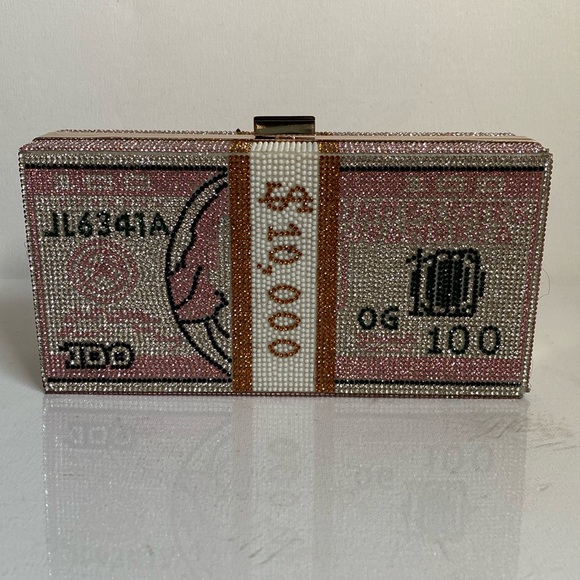 Money Clutch Rhinestone Purse $10,000 Stack of Cash - Picture 2 of 15